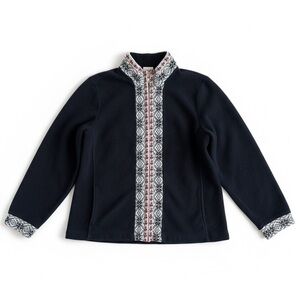 L.L. Bean Nordic Fair Isle Fleece Zip Jacket Cozy Casual Black XL